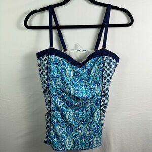 Lands' End Blue and White Swim Top Women’s Size 12